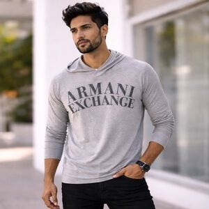 ARMANI EXCHANGE A|X Grey Hoodie Shirt Relaxed Fit Medium Minimalist Casual